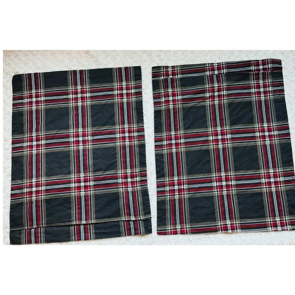 Tribeca Living Heritage Brown Plaid Cotton Flannel Standard Shams Set of 2 NEW